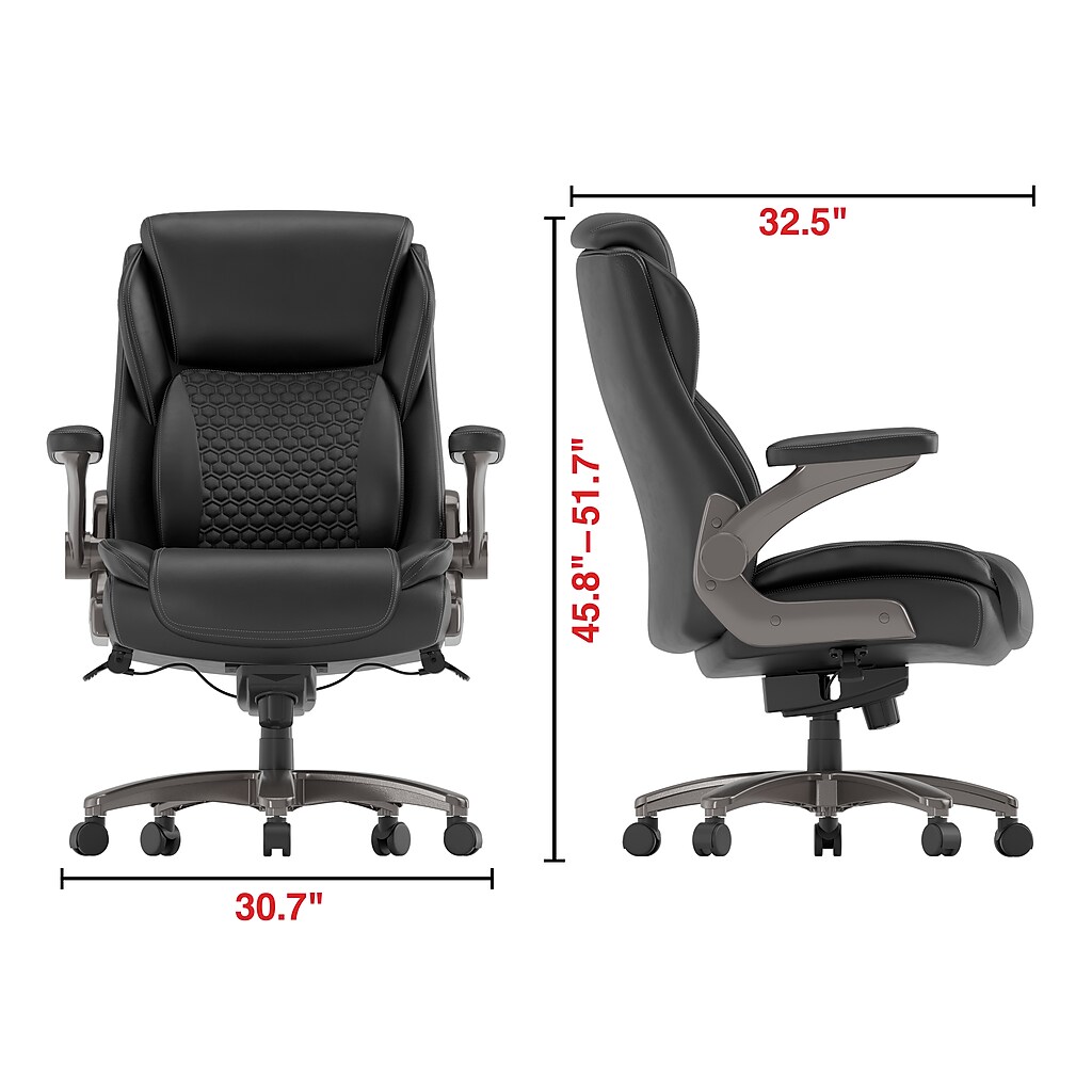 Exploded view of chair components showing base, wheels, arms, seat, back, and center column with text 'Easy to assemble'