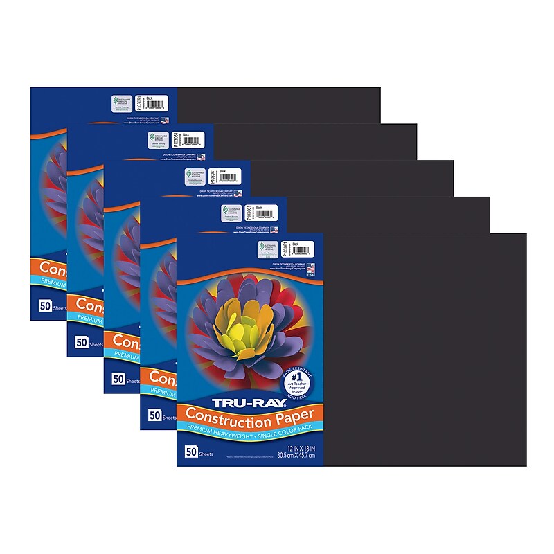 Tru-Ray 12" x 18" Construction Paper, Black, 50 Sheets/Pack, 5 Packs/Bundle (PAC103061-5) image 1