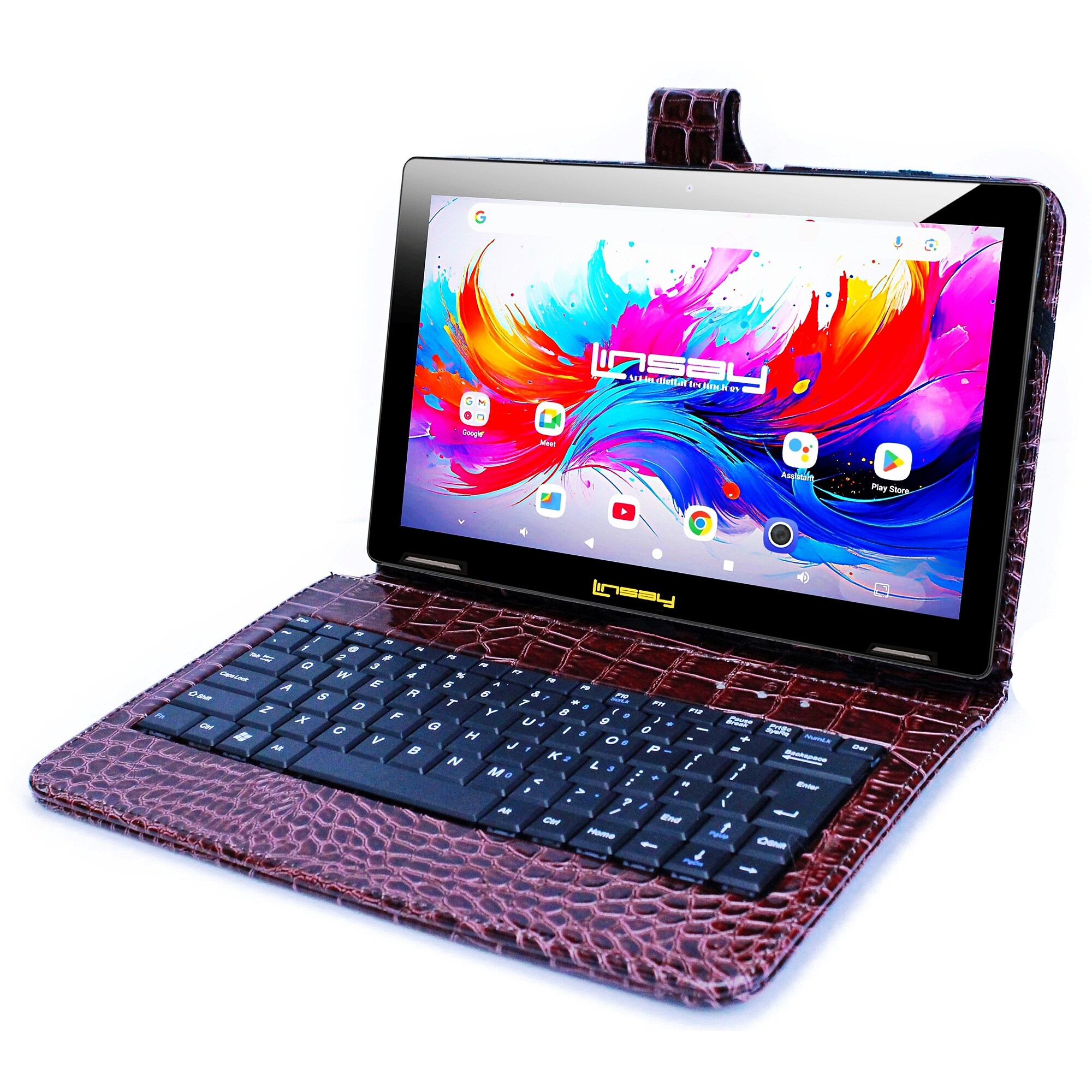 Linsay F10 Series 10.1″ Tablet, Wi-Fi, Octa Core, 256GB eMMC, Android 15, with Brown Crocodile Keyboard Case Sansujyuku sansujyuku.com