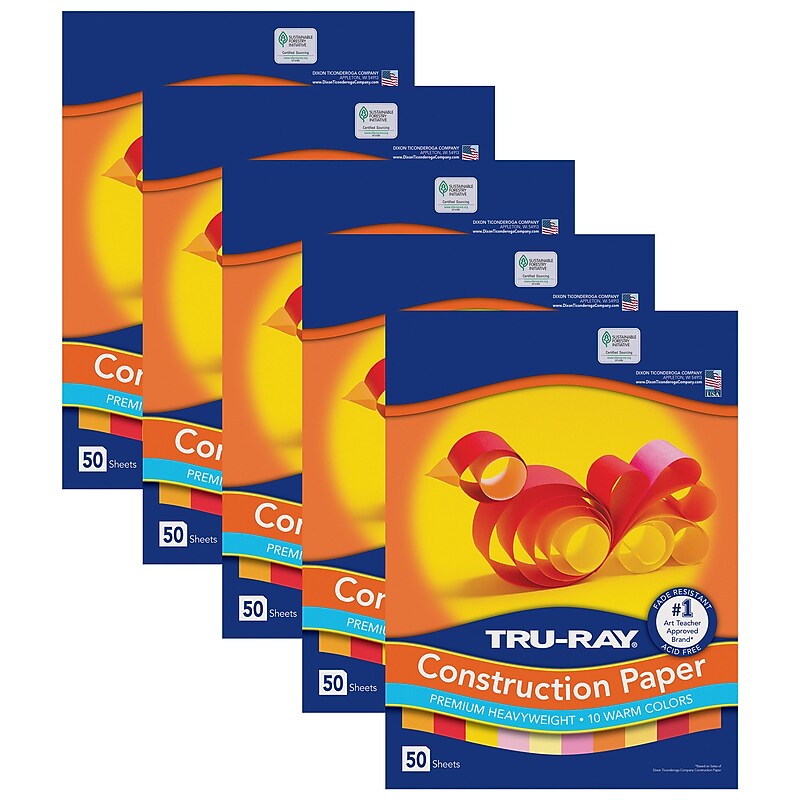 Tru-Ray 9" x 12" Construction Paper, Warm Assorted, 50 Sheets/Pack, 5 Packs/Bundle (PAC102947-5) image 1