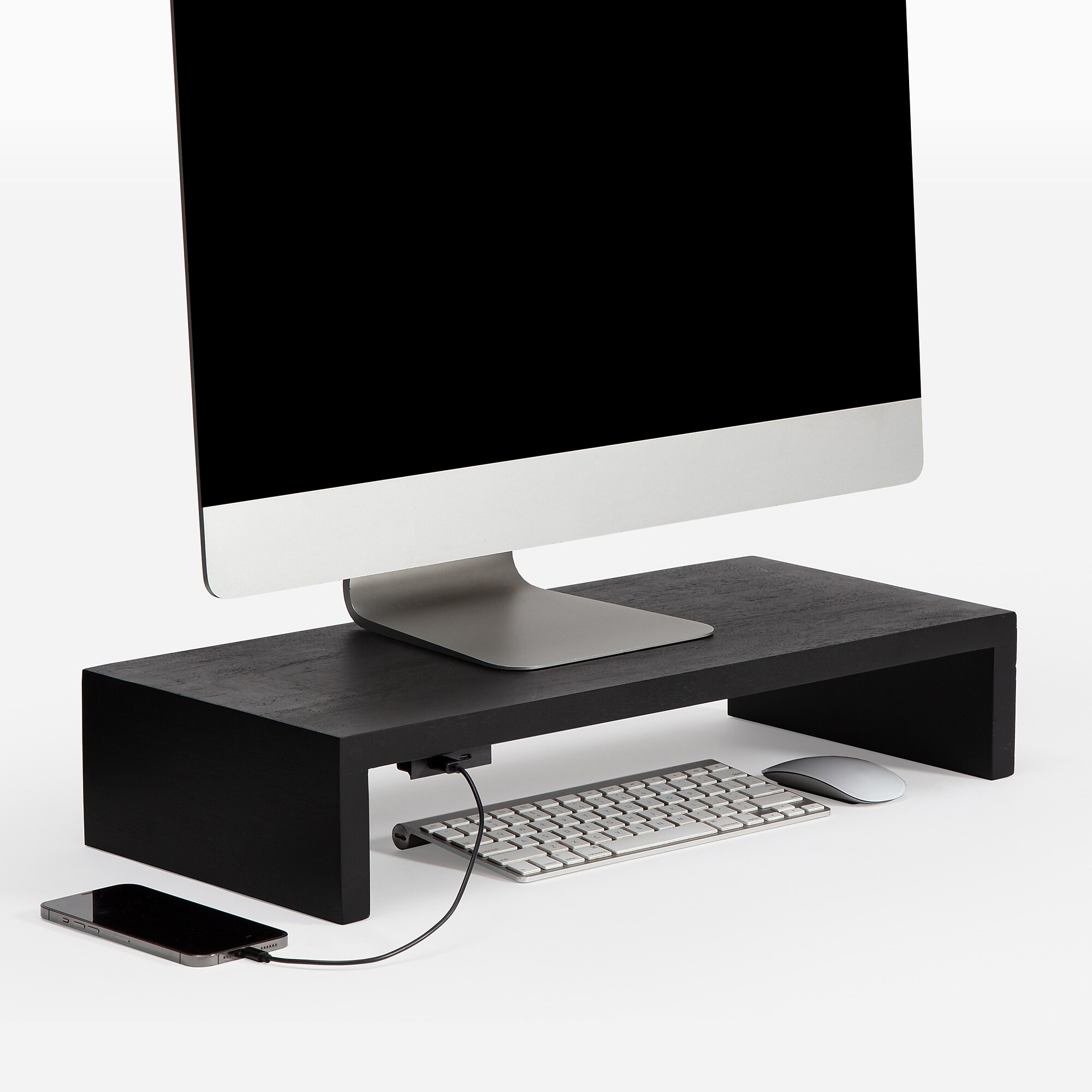Anji Mountain Mango Wood Monitor Stand, Up to 32″ Monitor, Black (MS-FNG-BLK-P) Sansujyuku sansujyuku.com