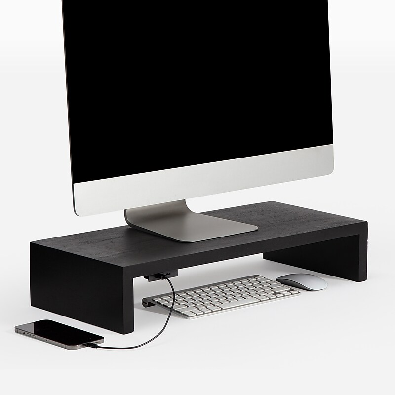 Anji Mountain Mango Wood Monitor Stand, Up to 32" Monitor, Black (MS-FNG-BLK-P) image 1