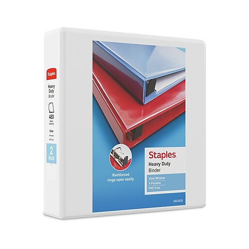 Staples Heavy Duty 2" 3Ring View Binders, DRing, White, 6/Pack