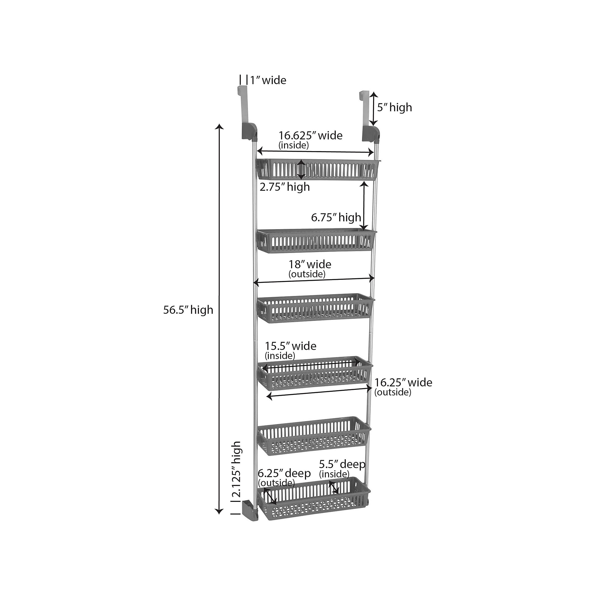 Household Essentials 6-Shelf Plastic Over-the-Door Storage Rack, 18″, Gray (2150-1) Sansujyuku sansujyuku.com