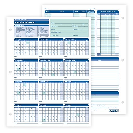 ComplyRight 20242025 Fiscal Attendance Calendar, 50/Pack (A42005015