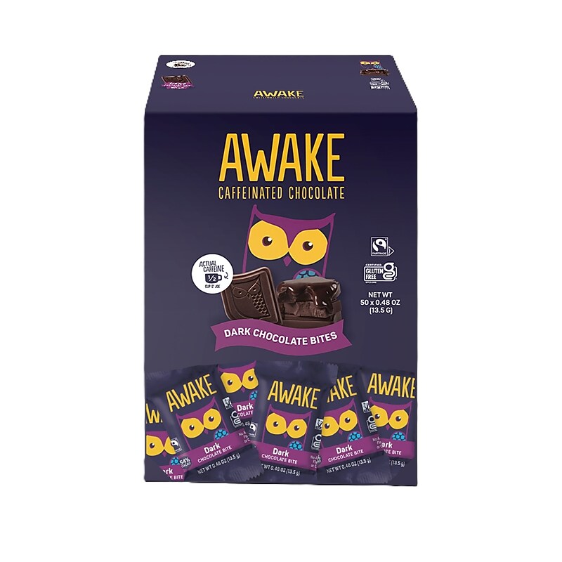 Awake Caffeinated Dark Chocolate Bites, 0.47 oz., 50 Bites/Box (00458U) image 1