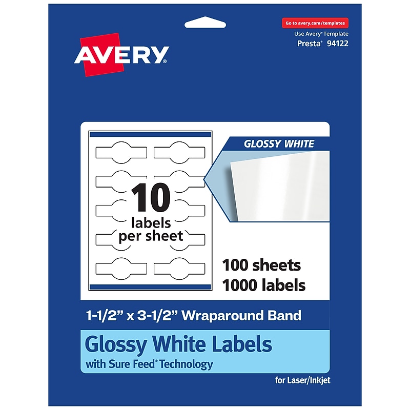 Avery Laser/Inkjet Multipurpose Labels, 3.5" x ", Glossy White, 1000/Box (94122) image 1