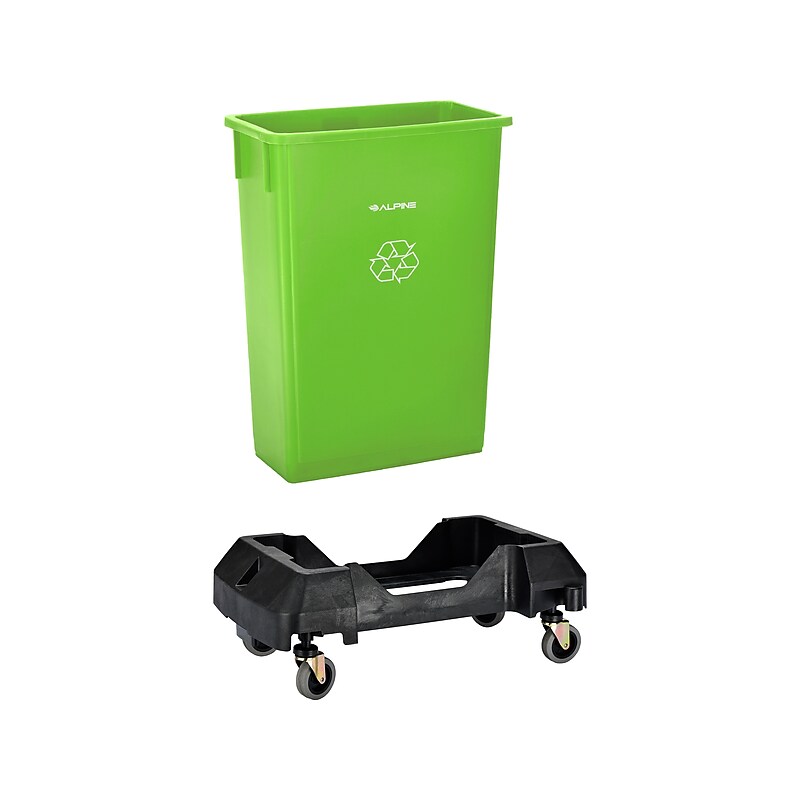 Alpine Industries Polypropylene Commercial Indoor Recycling Bin with Dolly, 23-Gallon, Lime (ALP477-LGRN-PKD) image 1