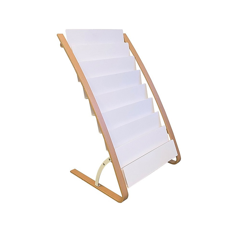 Alba Literature Holder, 8.3" x 11.7", White/Wood, Steel/ABS (DDEXPO8W BC) image 1