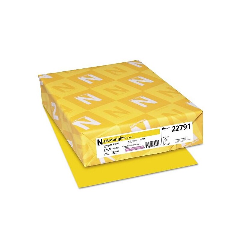 Astrobrights 65 lb. Cardstock Paper, 8.5" x 11", Sunburst Yellow, 250 Sheets/Pack (WAU22791) image 1
