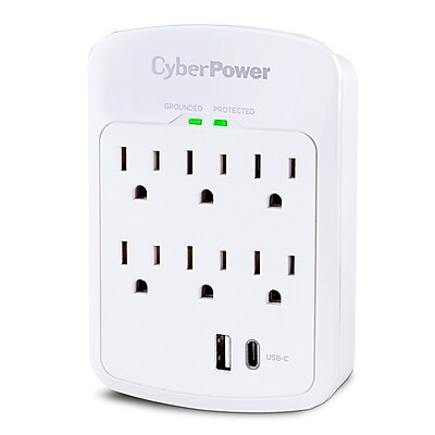 CyberPower P6WUC15 Home Office 6-Outlet Wall Tap Surge Protector, 1-USB-C & 1 USB-A Port, 3 ft. Cord, 1800J Surge Suppression Sansujyuku sansujyuku.com
