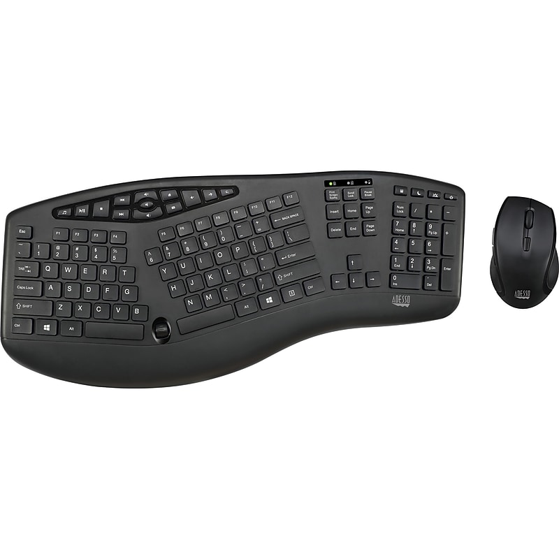 Adesso TruForm Media Wireless Ergonomic Keyboard and Optical Mouse Combo, Black (WKB-1600CB) image 1