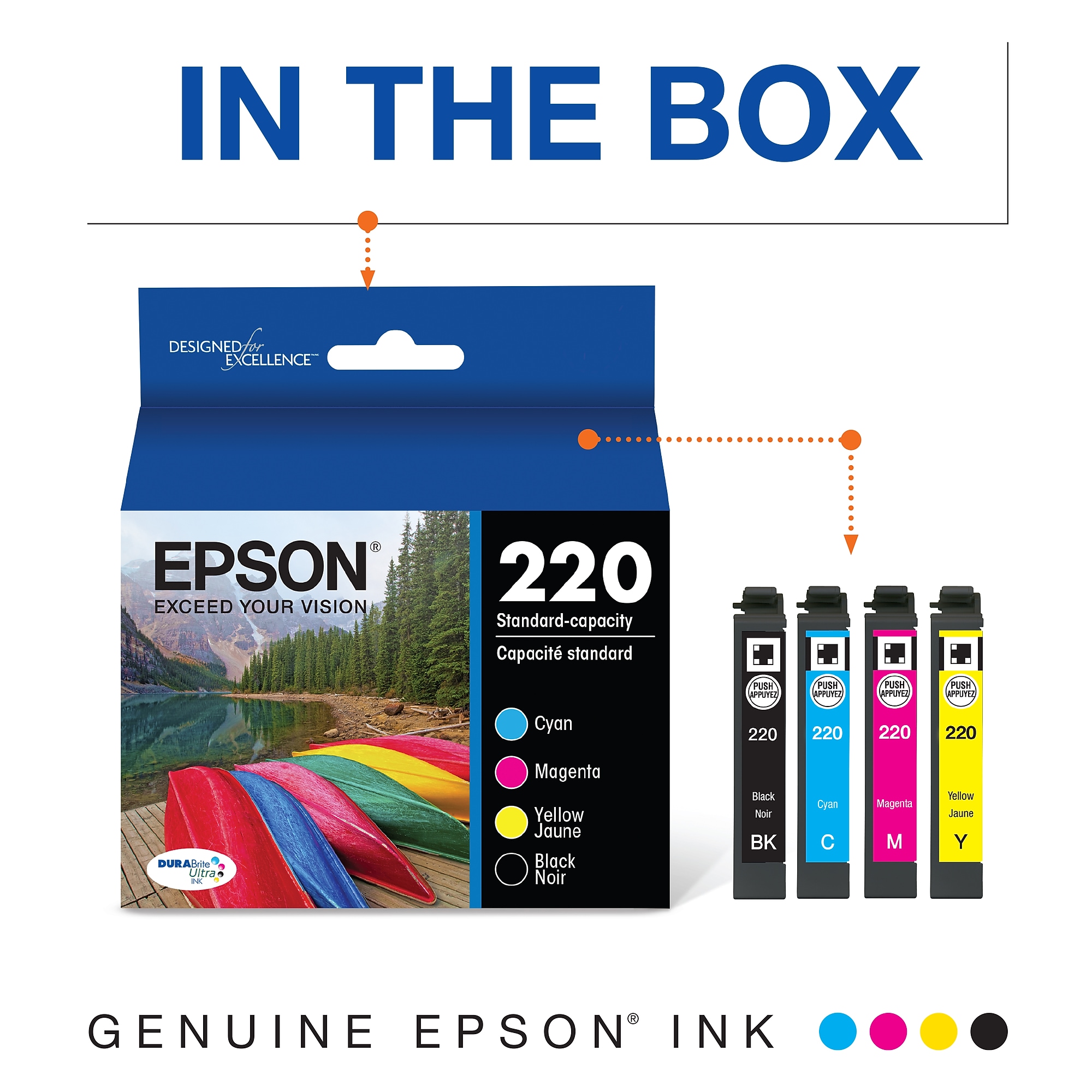 Epson T220 Black/Cyan/Magenta/Yellow Standard Yield Ink Cartridge, 4/Pack (T220120-BCS) Sansujyuku sansujyuku.com