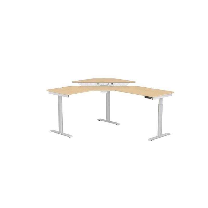 VersaDesk PowerLift 72"W Electric Corner Adjustable Standing Desk, Maple/White (PLCSD6072-WM-APP) image 1