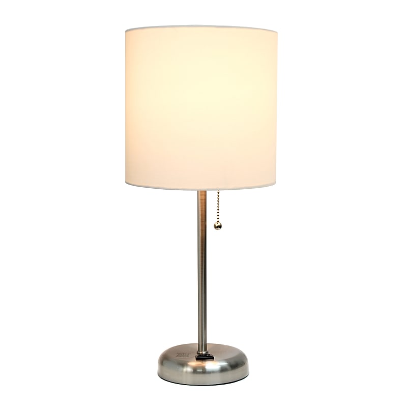 Simple Designs 19.5" LED Table Lamp, Brushed Steel/White Shade (LT2024-WHT-CCLB) image 1