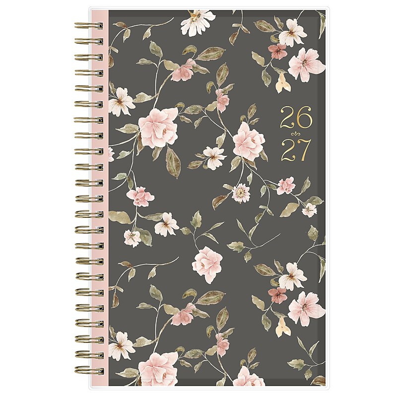 2026-2027 Blue Sky Brooke Charcoal 5" x 8" Academic Year Weekly & Monthly Planner, Plastic Cover, Gray (157582) image 1