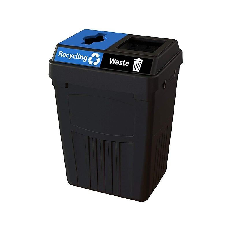 CleanRiver FlexE Plastic Dual-Stream Recycling Station, 50 Gallon, Black (FX50A-BK2-R-BE-W-BK) image 1