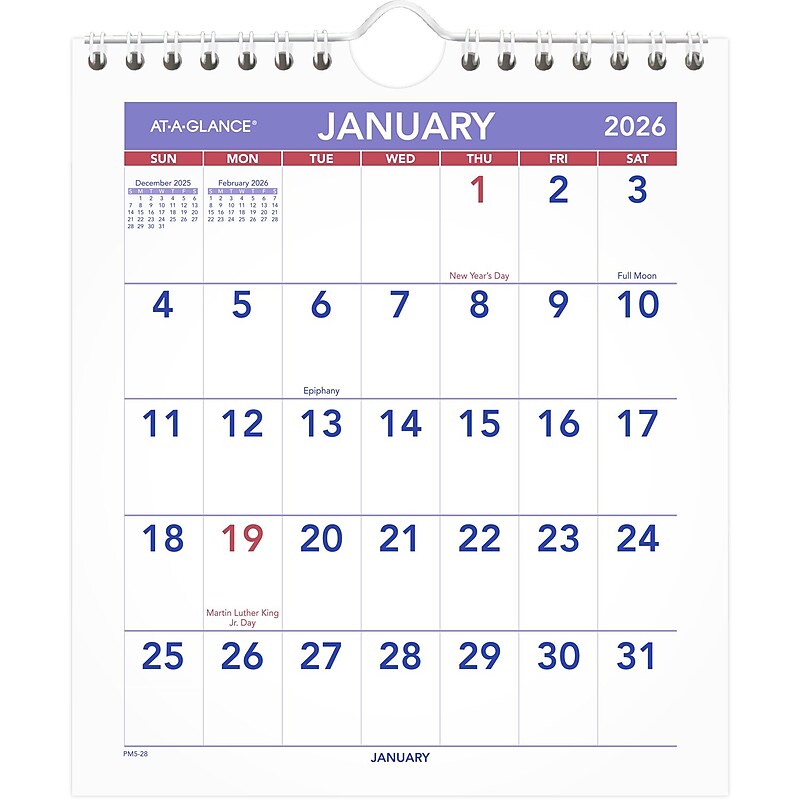 2026 AT-A-GLANCE 6.5" x 7.5" Monthly Wall Calendar, White/Purple (PM5-28-26) image 1