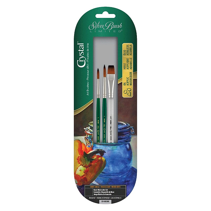 Silver Brush Crystal Golden Taklon Basic Watercolor Set, 3 /Pack (SLVCR6820S) image 1