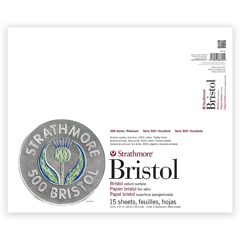 Strathmore 500 Series 14" x 17" Bristol Paper Pad, 15 Sheets/Pad (STTP580821) image 1