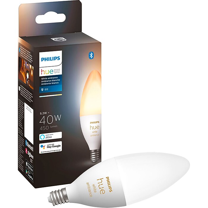 Philips Hue 40W Equivalent B39 LED Smart Bulb, White (573089