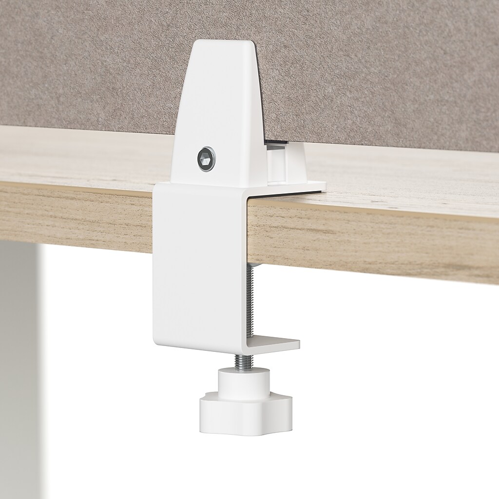 Close-up of clamp attachment to desk edge