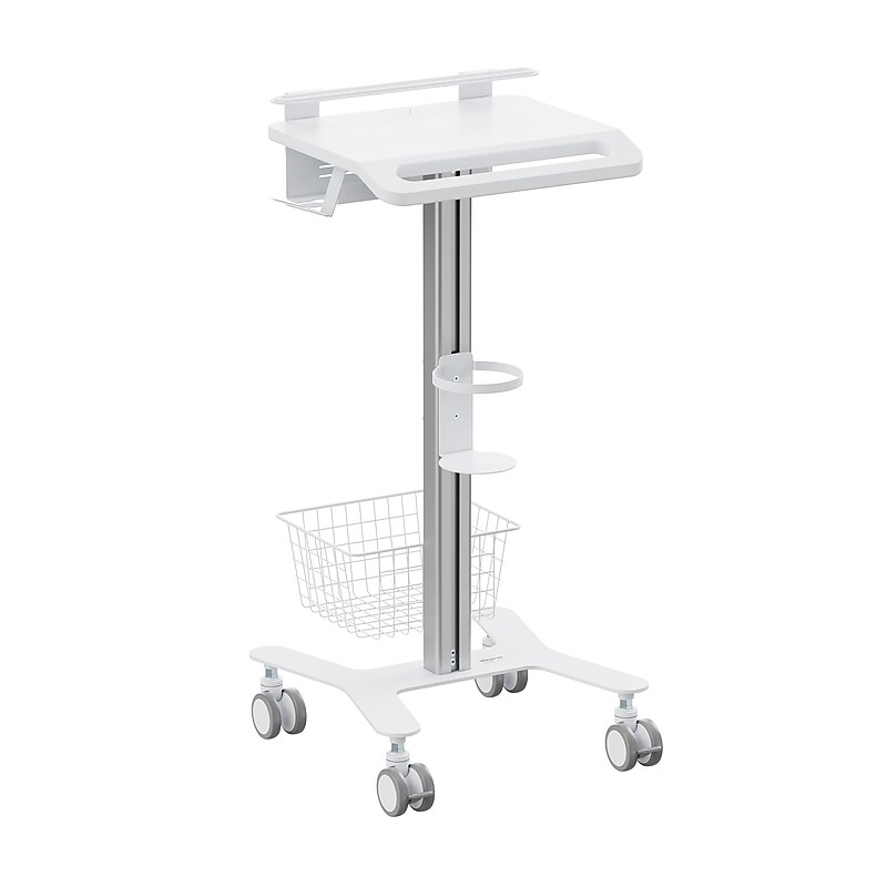 Mount-It! MedHub Mobile Medical Cart with Laptop Bar, Storage Accessories, and Locking Caster Wheels, White/Grey (MI-16029) image 1