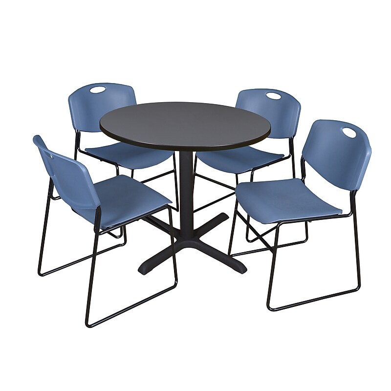 Regency 36-inch Training & Hospitality Round Shape Laminate Table with 4 Chairs, Blue (TB36RNDGY44BE) image 1
