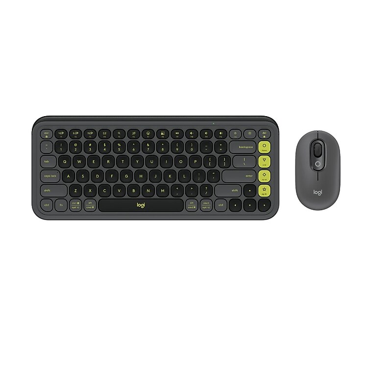 Logitech POP Icon Wireless Keyboard and Optical Mouse Combo, Graphite and Green (920-013103) image 1