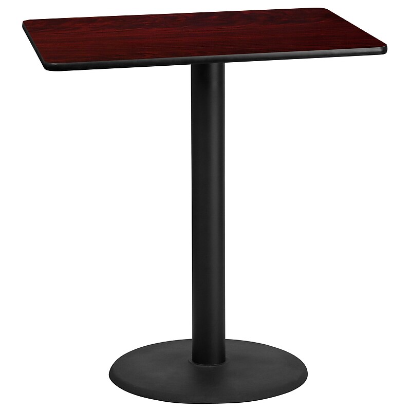 Flash Furniture Laminate Table Top with 24'' Round Bar-Height Table Base, 30'' x 42'', Mahogany (XUMA3042TR24B) image 1