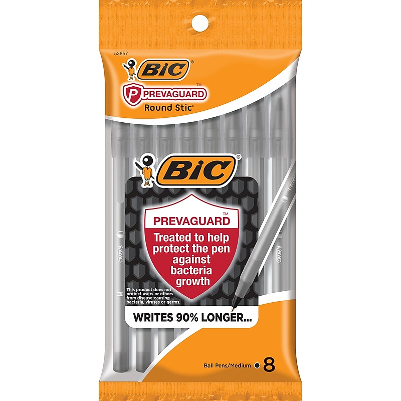 BIC Prevaguard Round Stic Ballpoint Pen, Medium Point, Black Ink, 8/Pack (GSAMP81-BLK) image 1