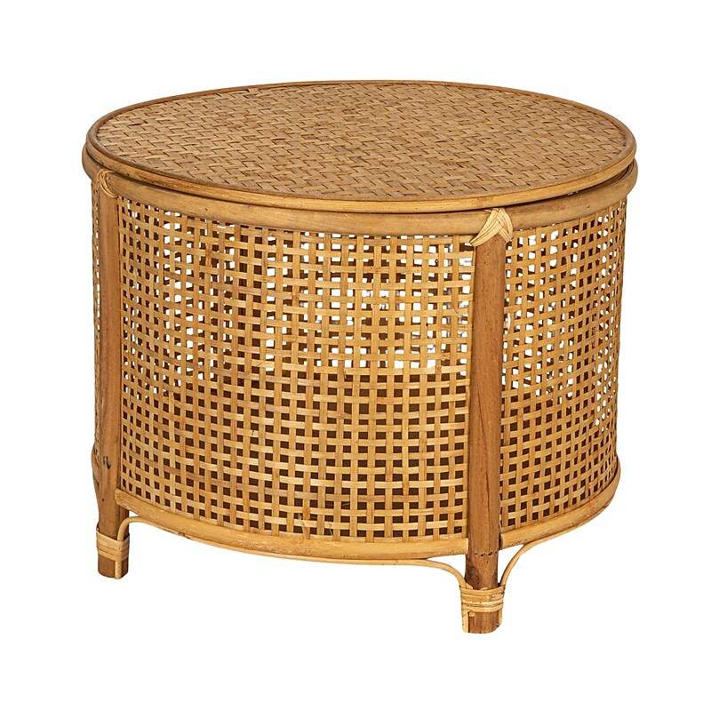 Storied Home Bamboo and Rattan Round Accent Storage Table, Natural (EC1676) image 1
