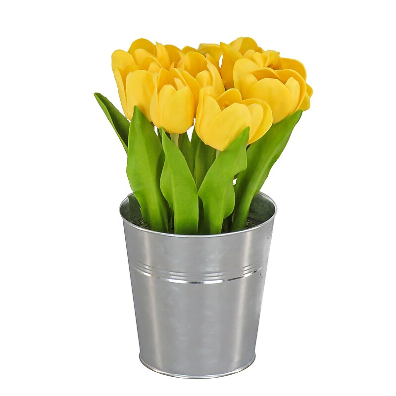 National Tree Company 9" Yellow Tulip Bouquet in Metal Pot (MT81-130TU25PYW) image 1