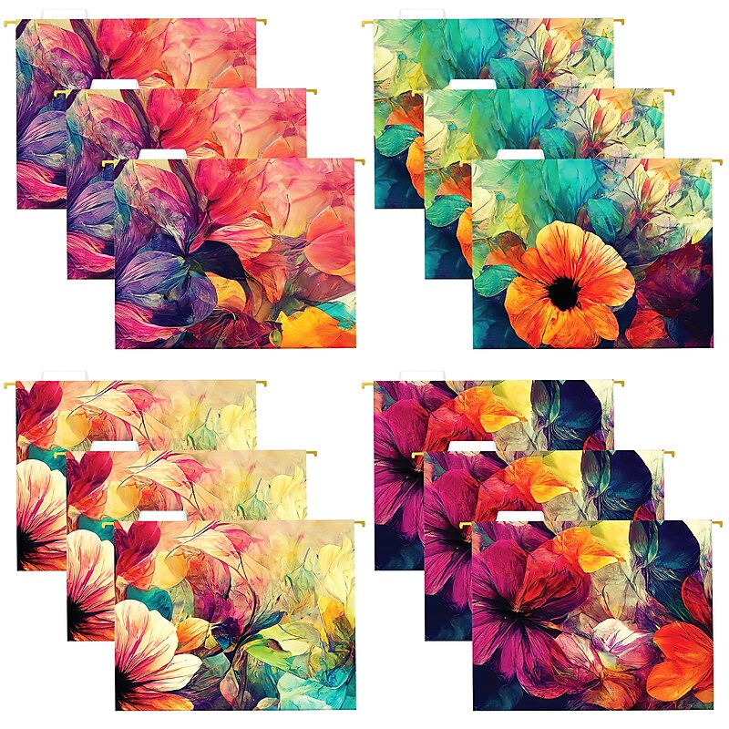 Global Printed Products Heavy Duty Hanging File Folder, 1" Expansion, Straight-Cut, Letter Size, Abstract Floral, 12/Pack image 1