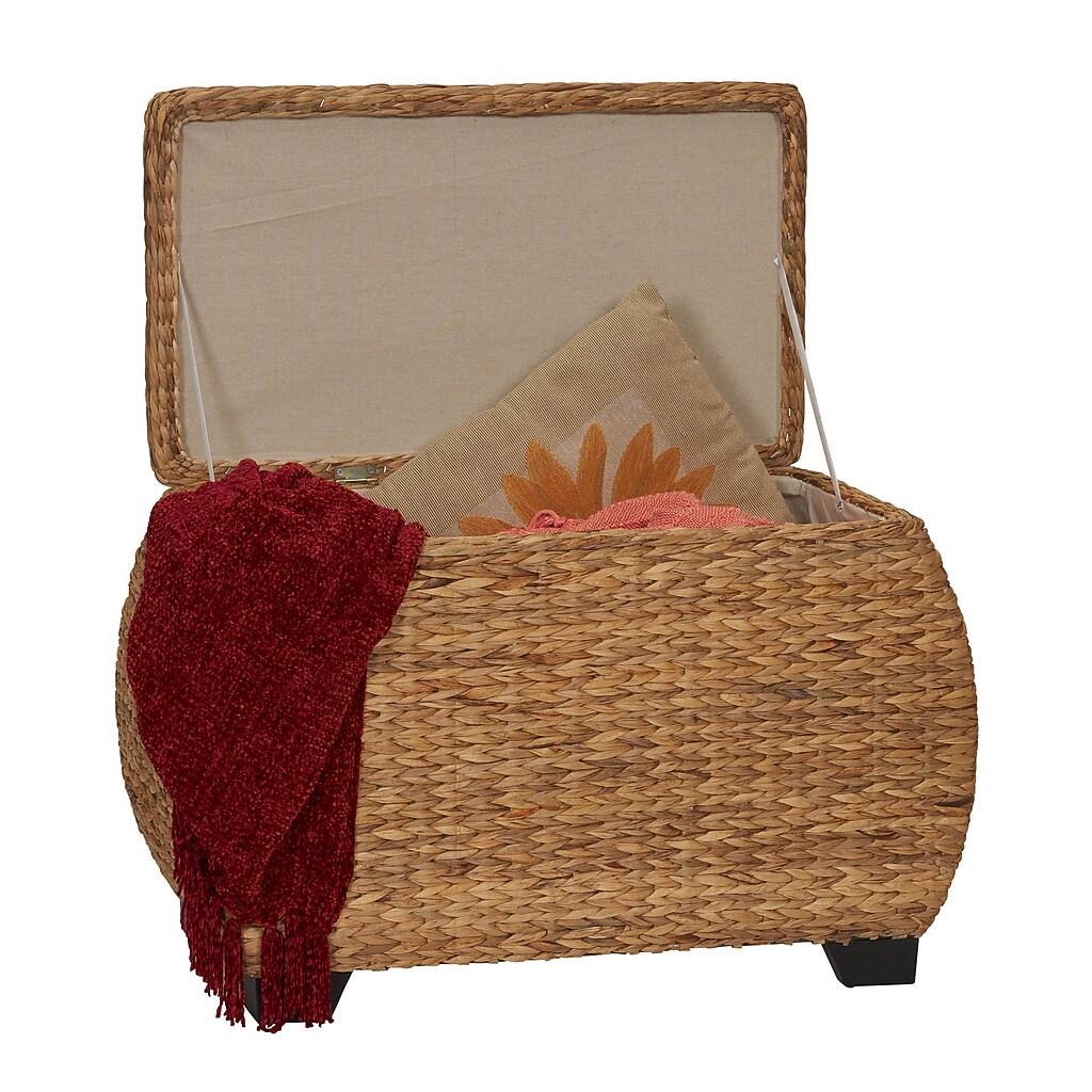 Lid open showing interior and textiles