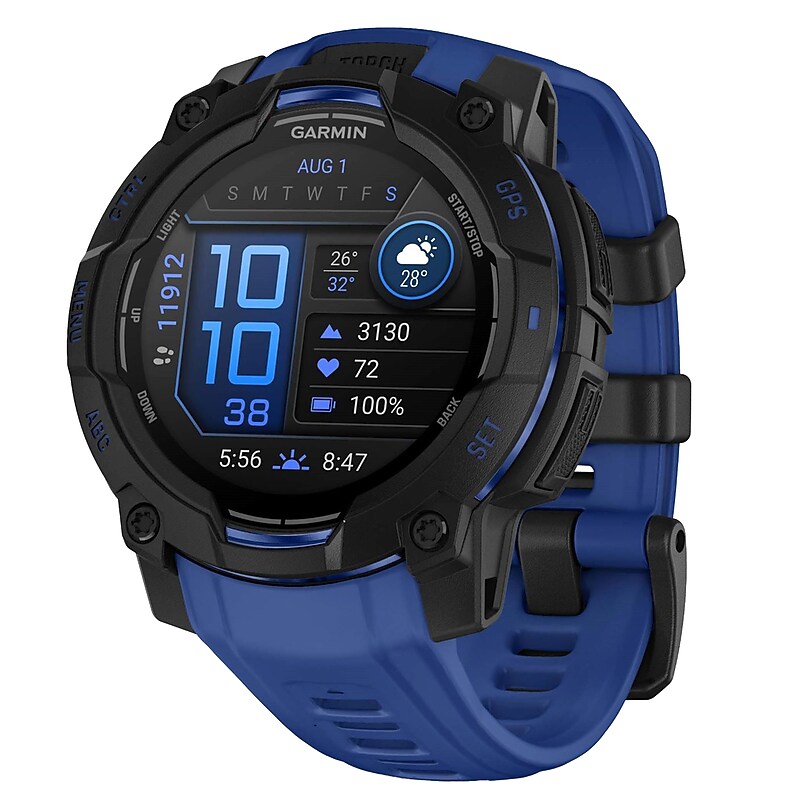 Garmin Instinct 3 Smartwatch, GPS, 45mm, Black & Bolt Blue Silicone Band (010-02936-03) image 1