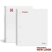 Staples Premium 1-Subject Notebook, 8" x 10.5", Wide Ruled, 100 Sheets, White (TR25543)