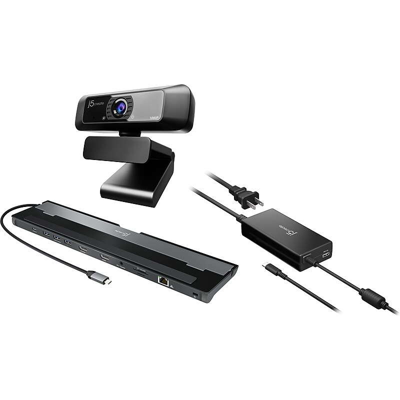 j5create USB Type-C Dual-HDMI Docking Station with Charger and Webcam (Ultimate Office Work Station) image 1