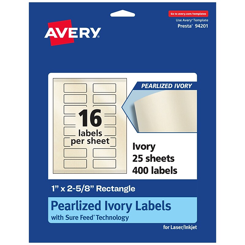 Avery Pearlized Ivory Rectangle Multipurpose Labels, 1" x 2-5/8", Ivory, 400/Pack (94201) image 1