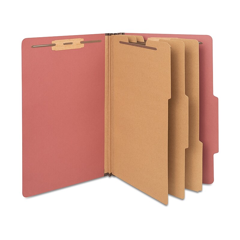 Staples 60% Recycled Pressboard Classification Folder, 3-Dividers, 3.5" Expansion, Legal Size, Brick Red, 20/Box image 1