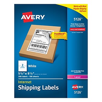 Avery TrueBlock Laser Shipping Labels, 5-1/2" x 8-1/2", White, 2 Labels/Sheet, 100 Sheets/Box (5126)