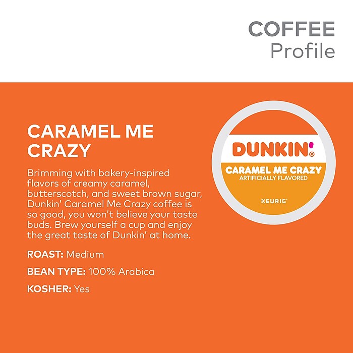 Dunkin Caramel Me Crazy Coffee Keurig K Cup Pods Medium Roast 22 Box 5000364900 Staples