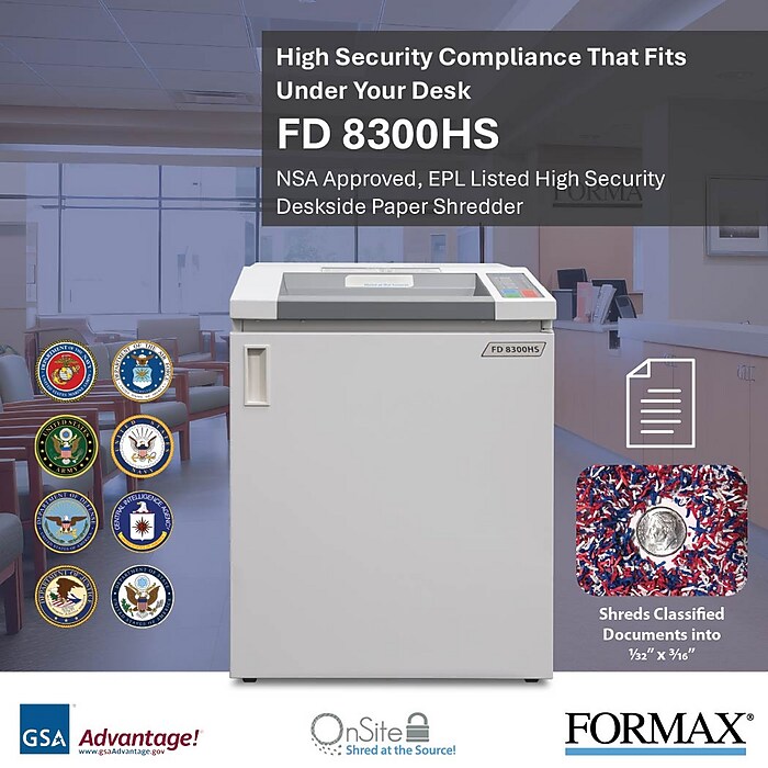 Formax 8300HS 8-Sheet Cross-Cut High-Security Deskside Shredder