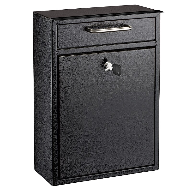 AdirOffice Steel Large Wall Mounted Drop Box Interoffice Mailbox, Key Lock, Black (631-04-BLK-PKG) image 1