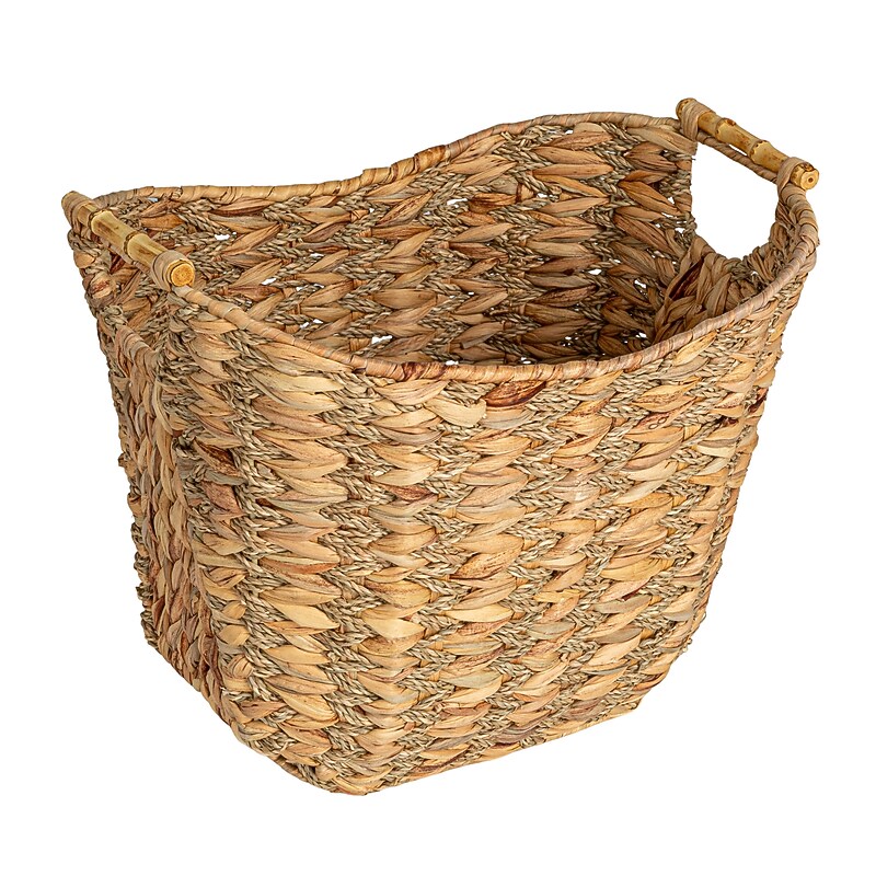 Household Essentials Water Hyacinth Seagrass Scoop Basket with Handles, Natural/Black (HE1240) image 1