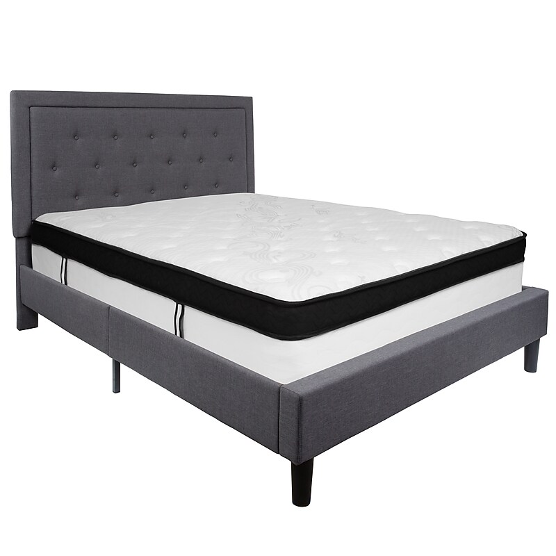 Flash Furniture Roxbury Tufted Upholstered Platform Bed in Dark Gray Fabric with Memory Foam Mattress, Queen (SLBMF31) image 1
