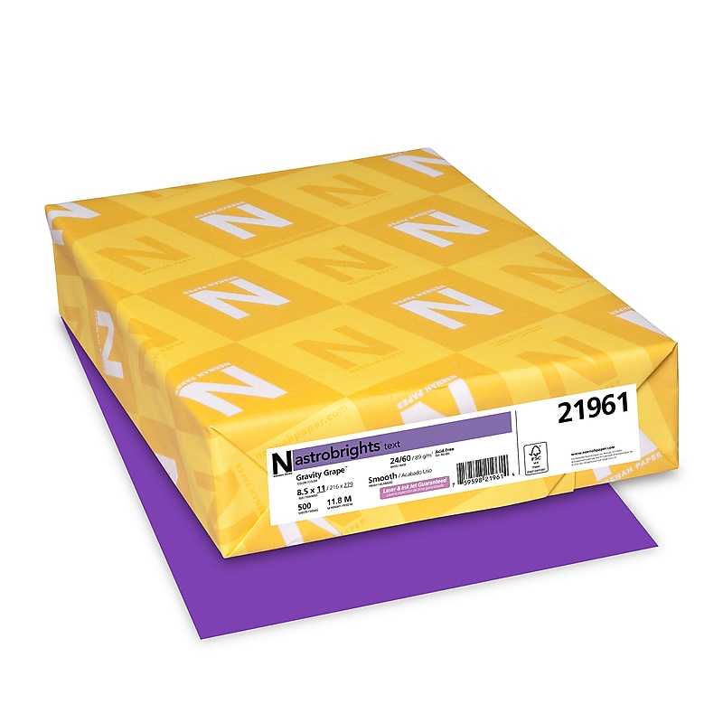Astrobrights  8.5" x 11" Color Writing Paper, 24 lbs., Gravity Grape, 500 Sheets/Ream, 10/Ream (21961) image 1