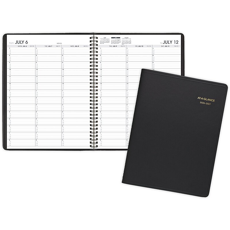 2026-2027 AT-A-GLANCE 8.25" x 11" Academic Weekly Appointment Book, Faux Leather Cover, Black (70-957-05-27) image 1