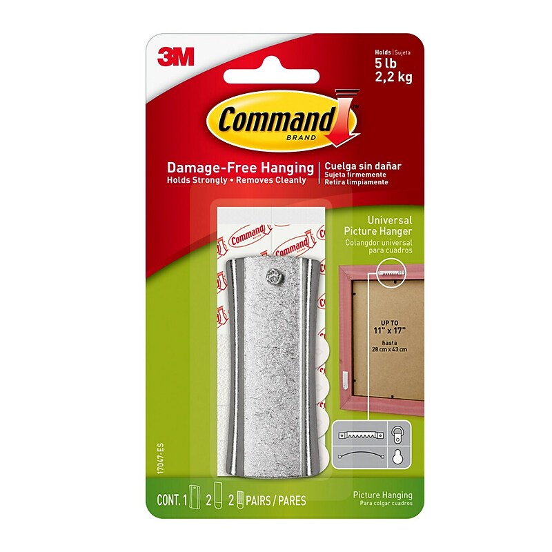 Command Large  Hanger w/ Stabilizer Strips, 5 lb., Silver (17047-ES) image 1