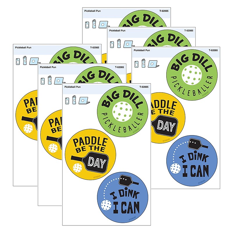 Trend Enterprises Pickleball Pun Vinyl Stickers, Multicolored, 3/Pack, 6/Packs/Bundle (T-62005-6) image 1